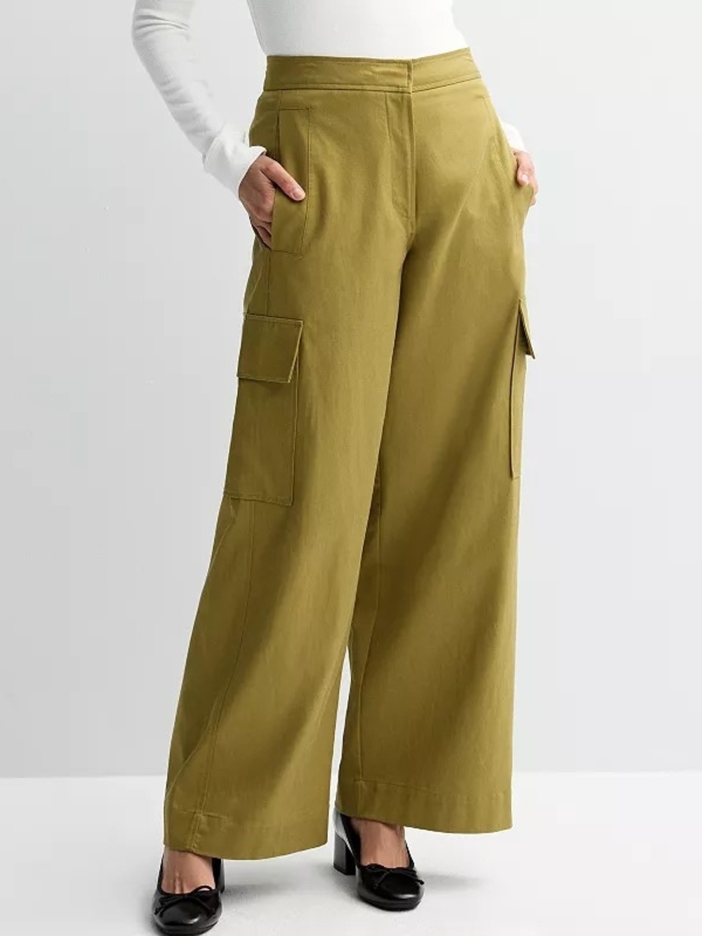 Nwt Fourth + Bay Wide Leg Hi-Rise Relaxed Cargo Pants Olive Green Women's 14